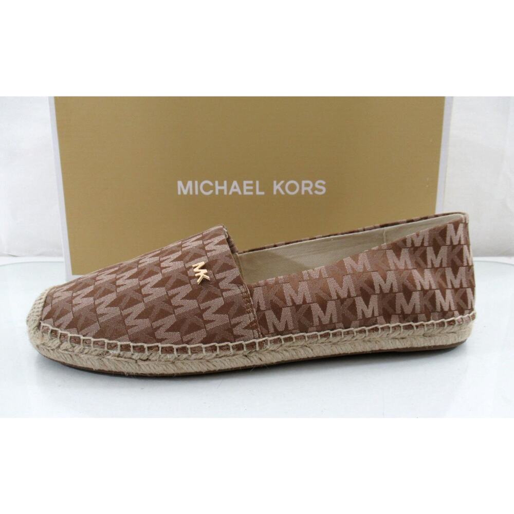 Michael Kors Kendrick Slip On Espadrille Flat Shoes MK Logo Luggage Size 9 - Picture 2 of 8